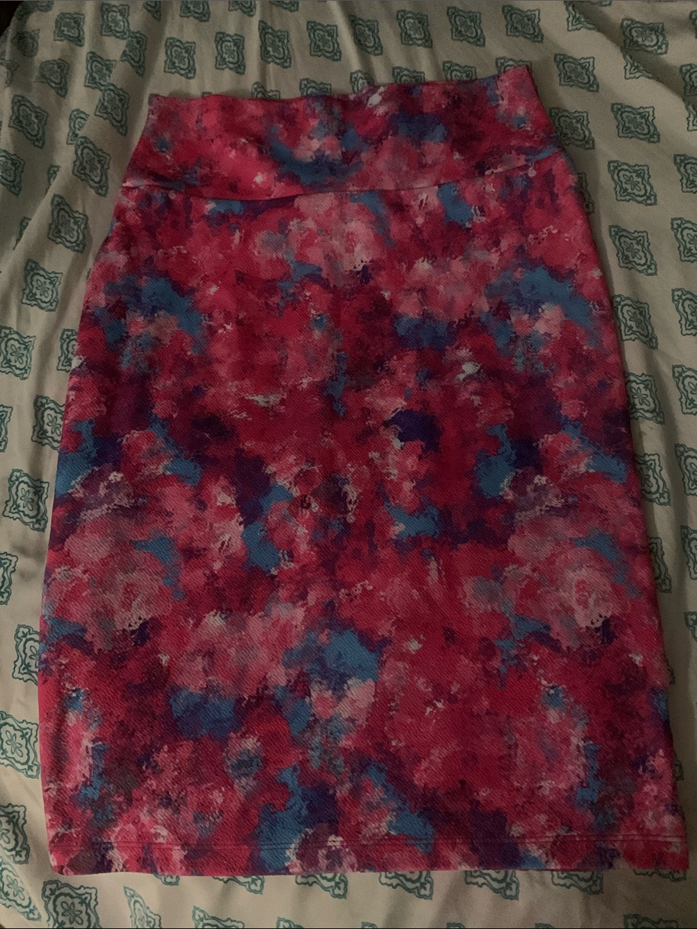 LuLaRoe Pink and Blue Abstract Pencil Skirt